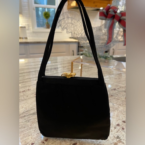 MM PEAU de FAILLE Evening Bag black satin with gold metal ribbon latch. 🎀 - Picture 2 of 8